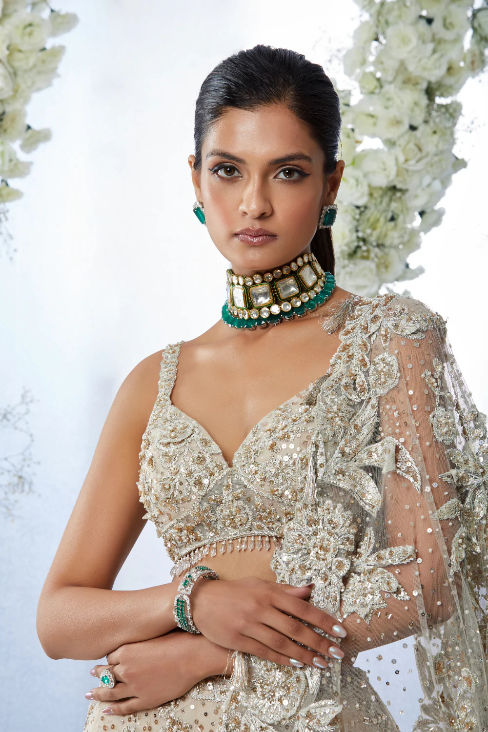 Nude Floral Lehenga Set - Image 8
