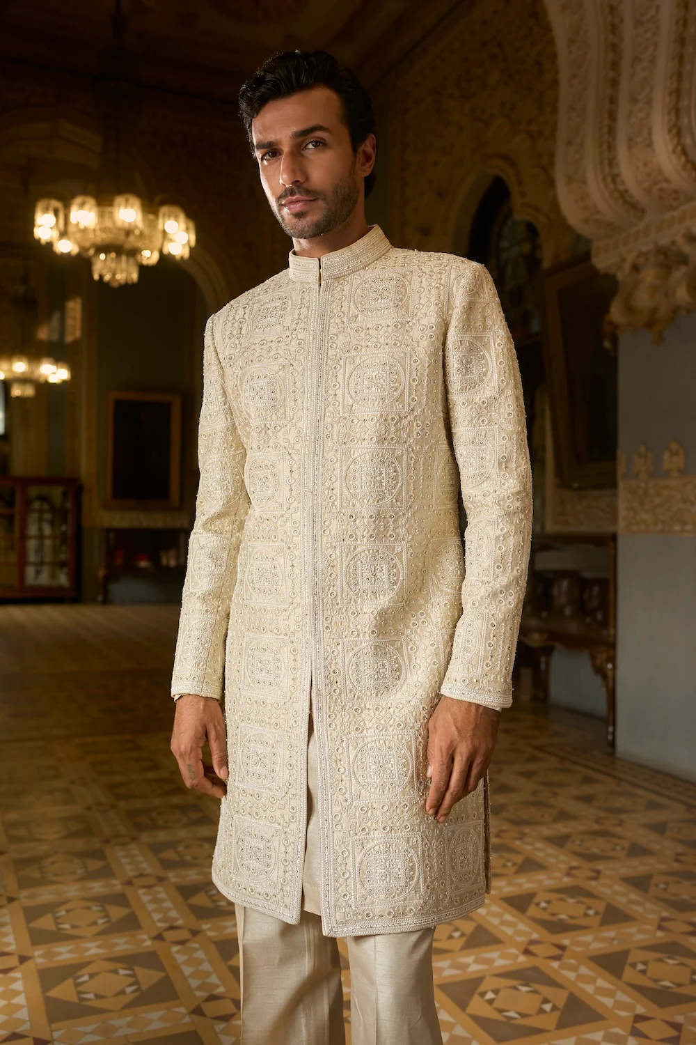 Nude Geometric Sherwani Set - Image 3