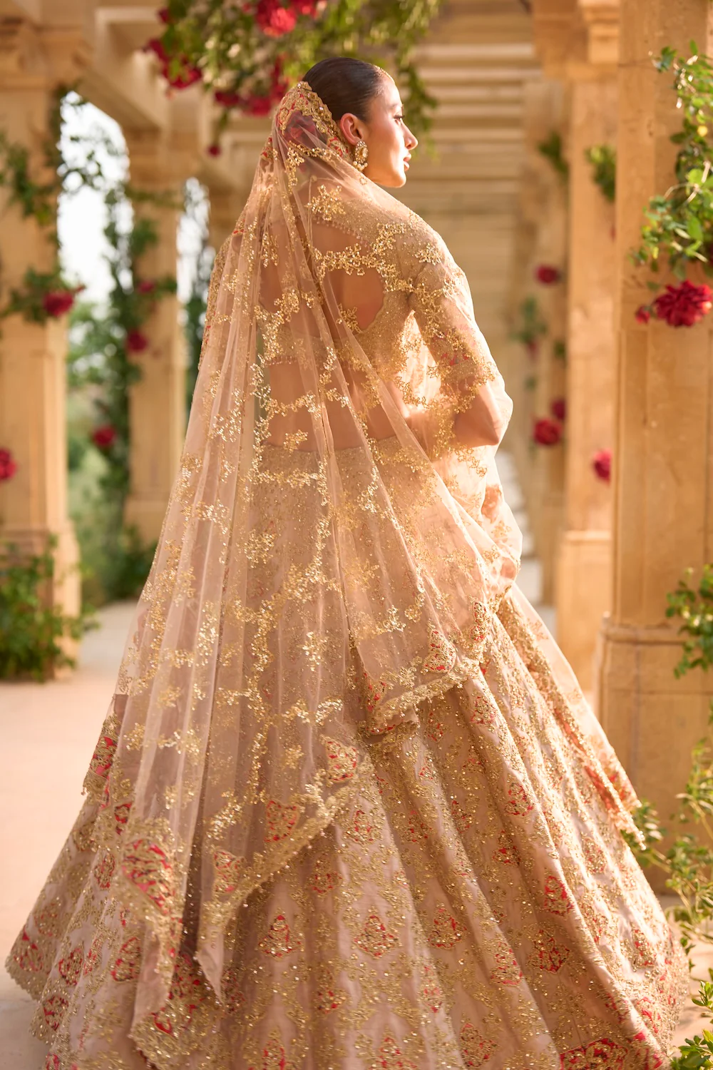 Nude Gold Applique Work Lehenga Set - Image 3