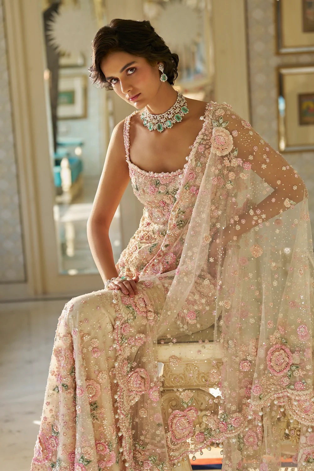 Nude Multi-Coloured Three-Dimensional Sharara Set - Image 4