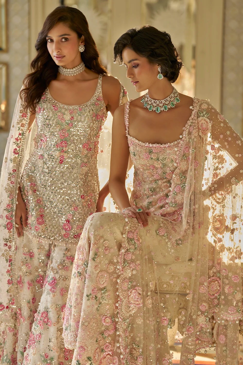 Nude Multi-Coloured Three-Dimensional Sharara Set - Image 5