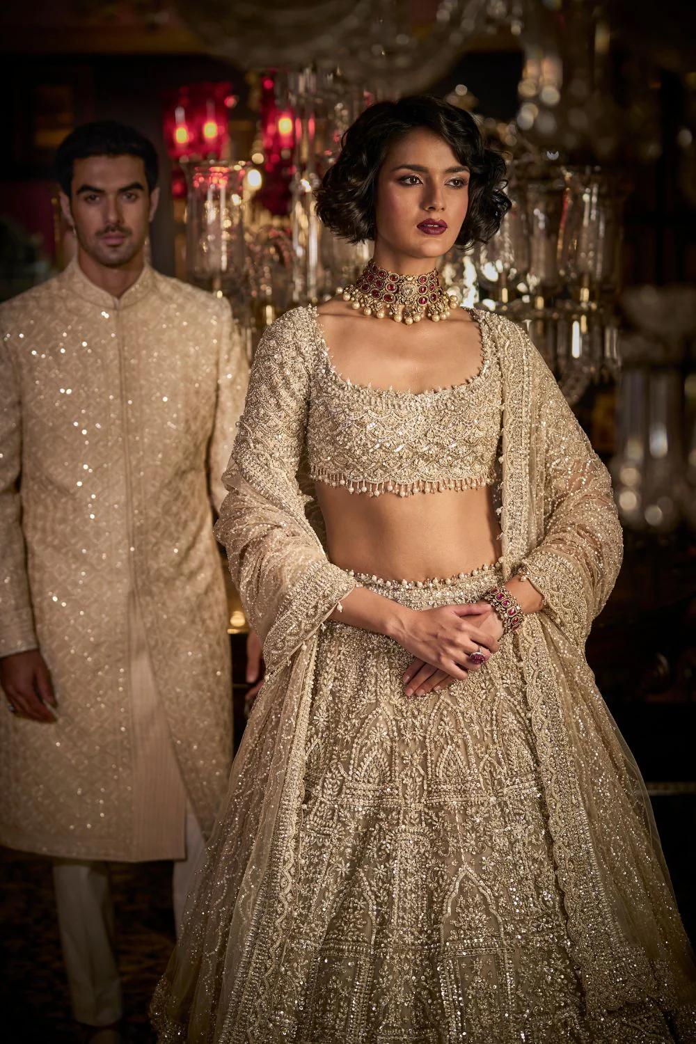 Nude Thread Sequin Work Sequin Sherwani Set - Image 7
