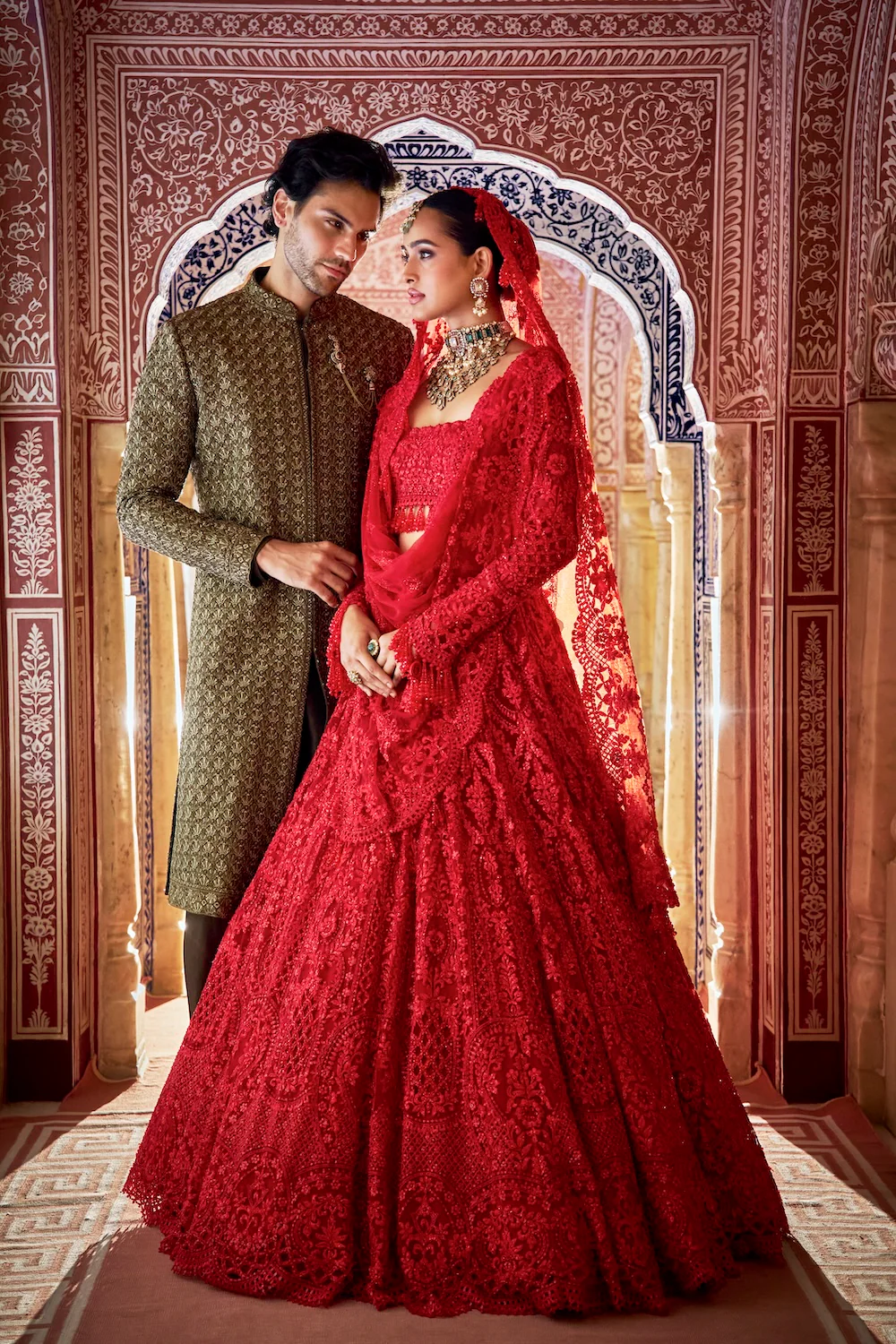 Olive Green Thread Sequin Sherwani Set - Image 3