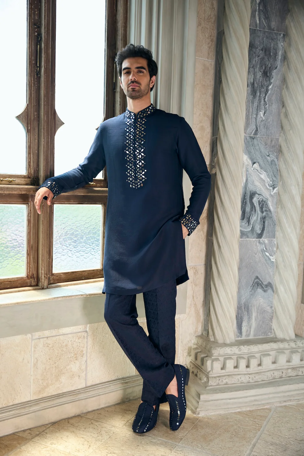 Persian Blue Mirror Open Sherwani Set - Image 2