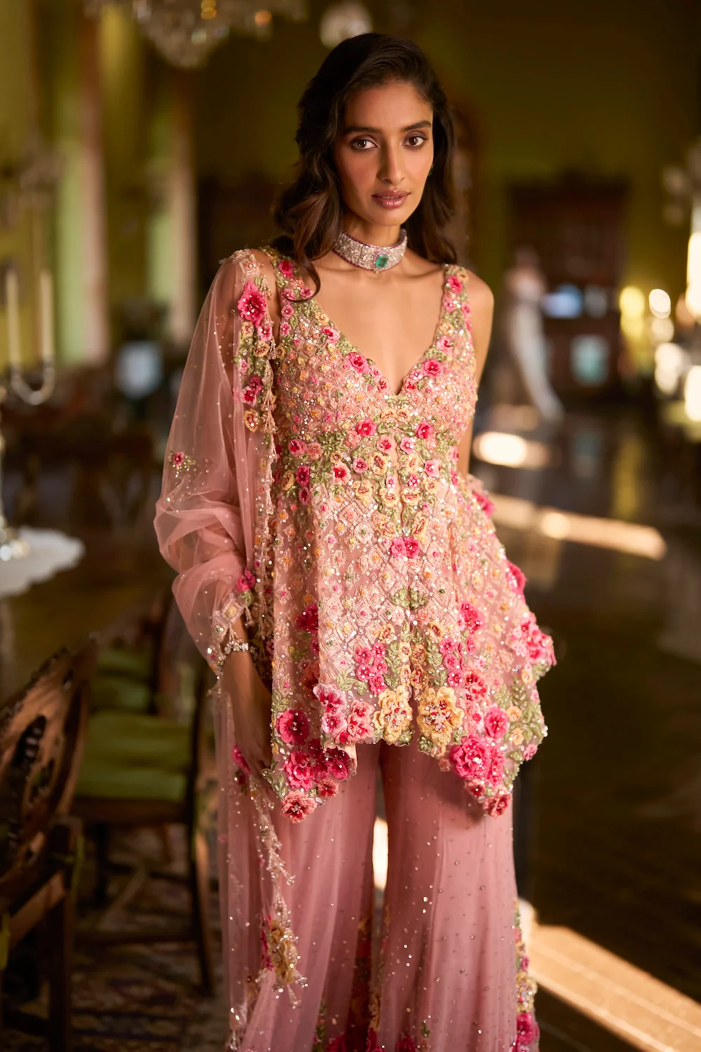 Pink Three-Dimensional Sharara Set - Image 3