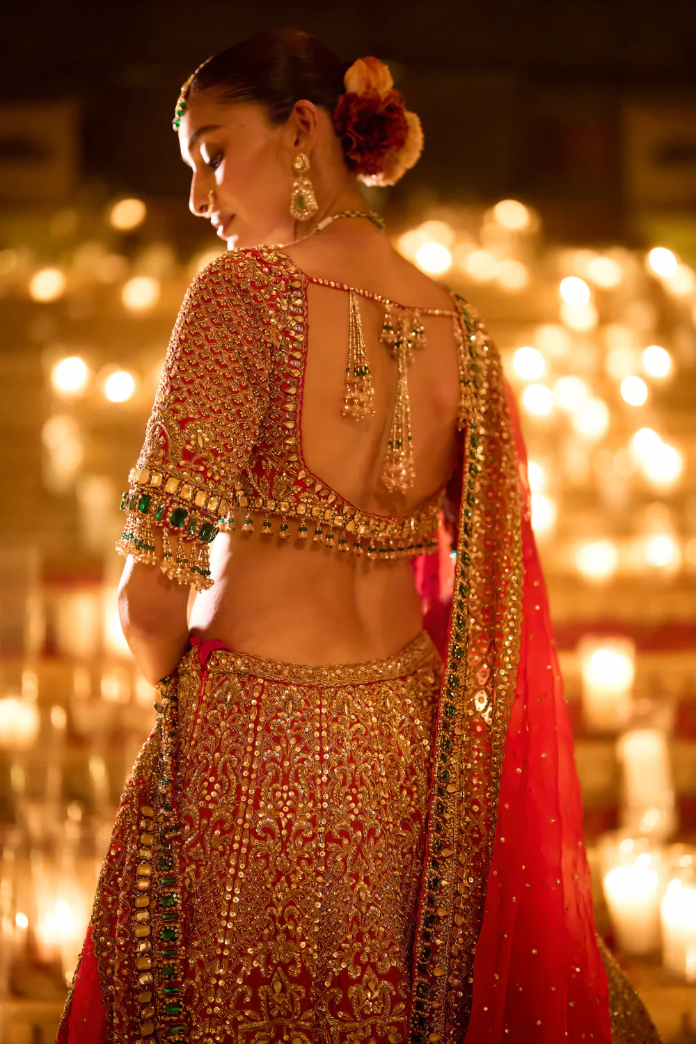 Red & Emerald Zardosi Lehenga Set - Image 4