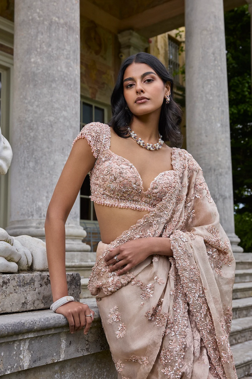 Rose Gold Sequin Saree - Image 3