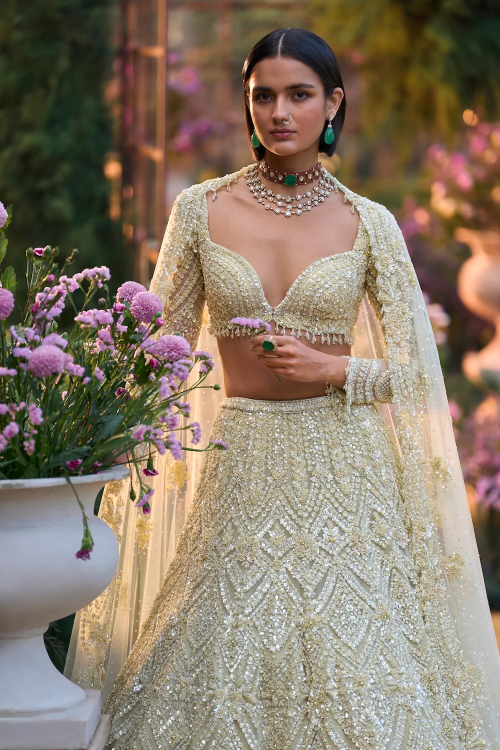 Sage Green Sequin Lehenga Set - Image 2