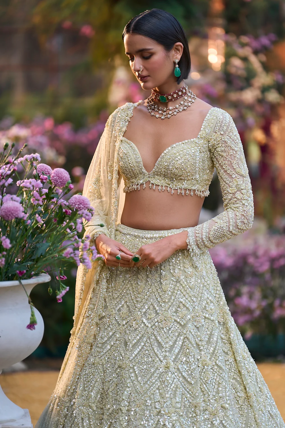Sage Green Sequin Lehenga Set - Image 3