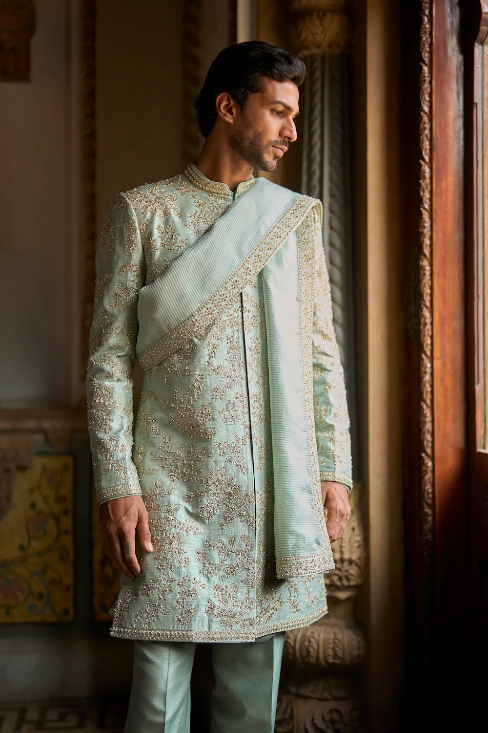Sage Green Sherwani Set - Image 3