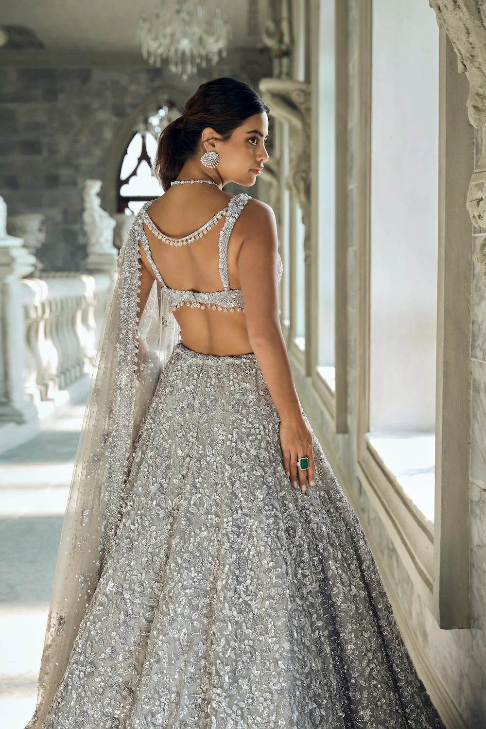 Silver Sequin Lehenga Set - Image 4