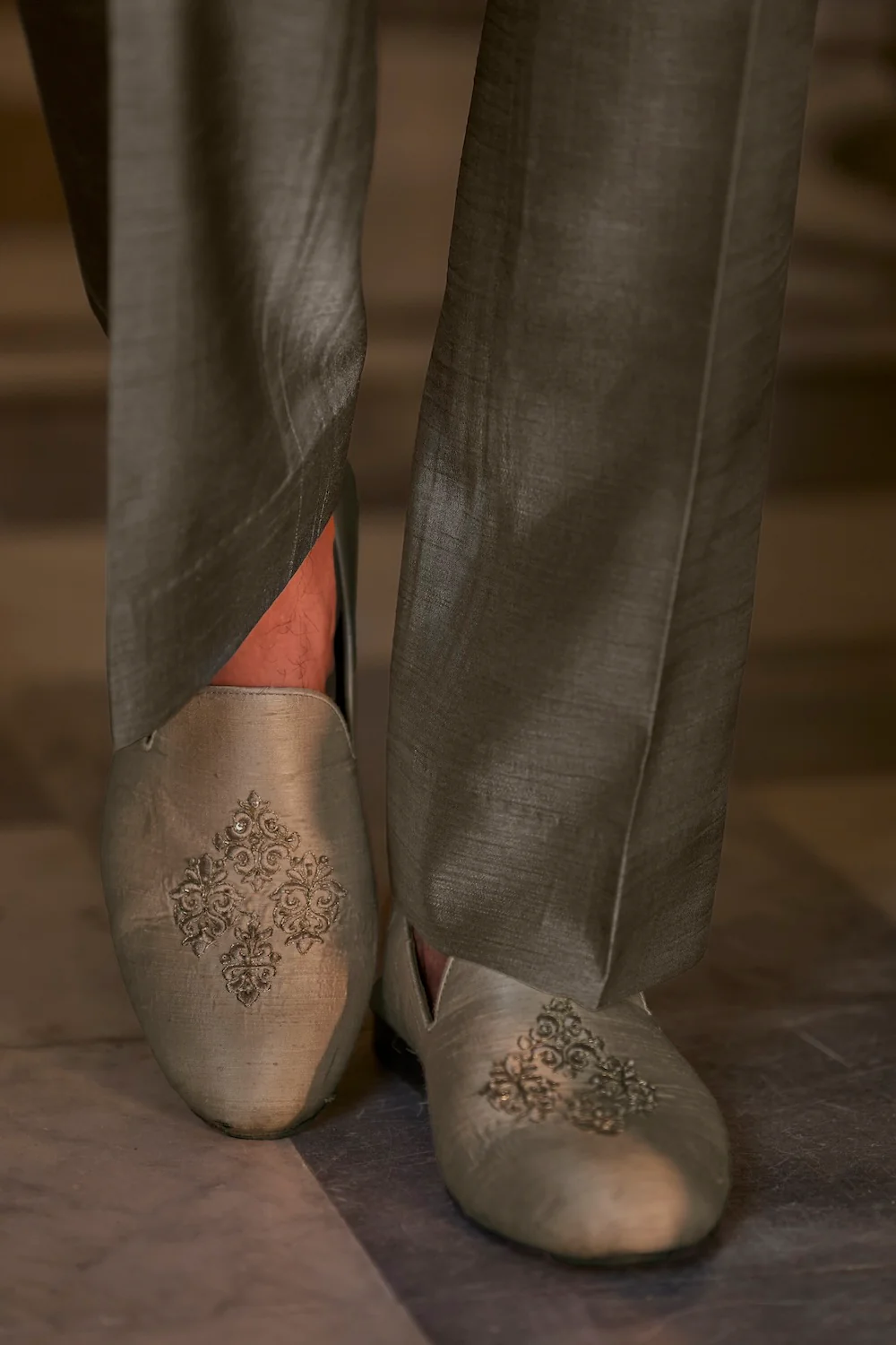 Ash Grey Mirror Work Sherwani Set - Image 5