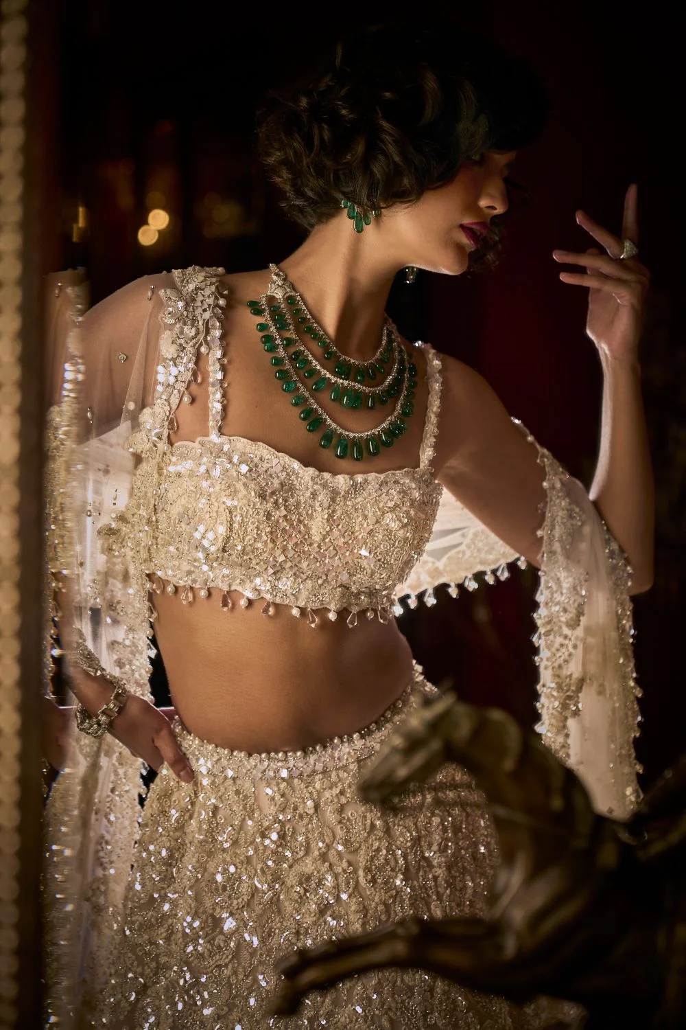 White Sequin Lehenga Set - Image 3