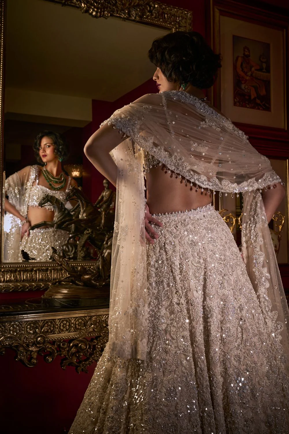 White Sequin Lehenga Set - Image 4